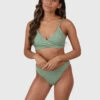 Brunotti Bella-Jacquard Women Bralette Bikini Set | Eucalyptus
